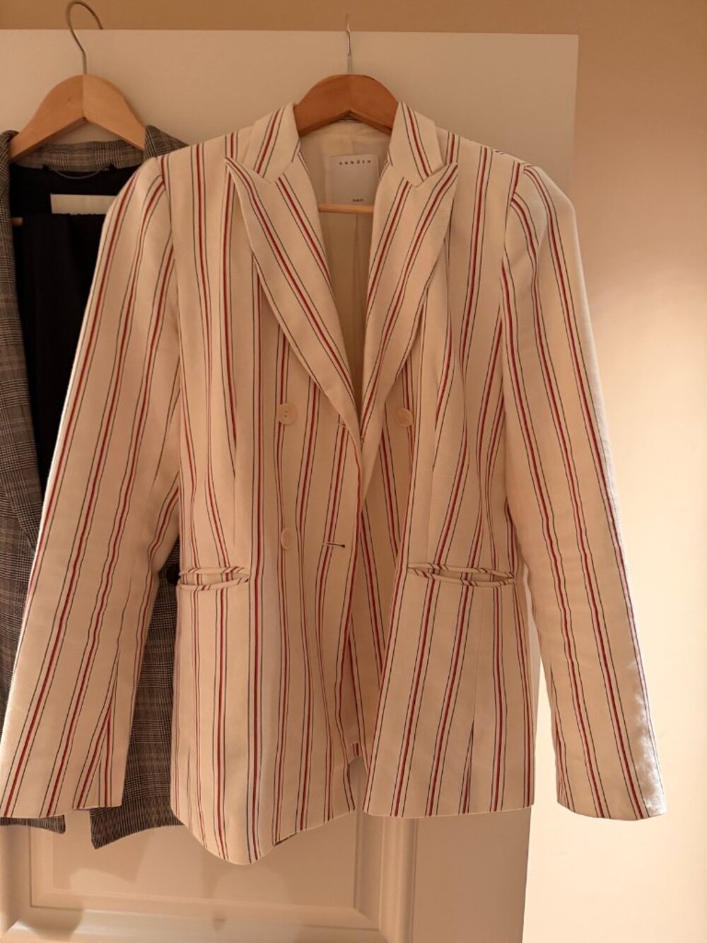 Sandro Paris Striped Double-Breasted Blazer
